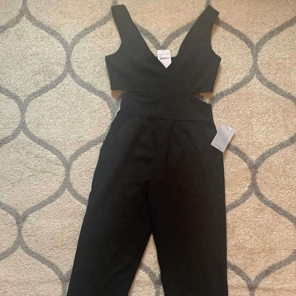 Black long pant cutout top romper